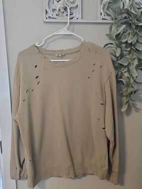 Women's Distressed Crewneck Sweater – Khaki